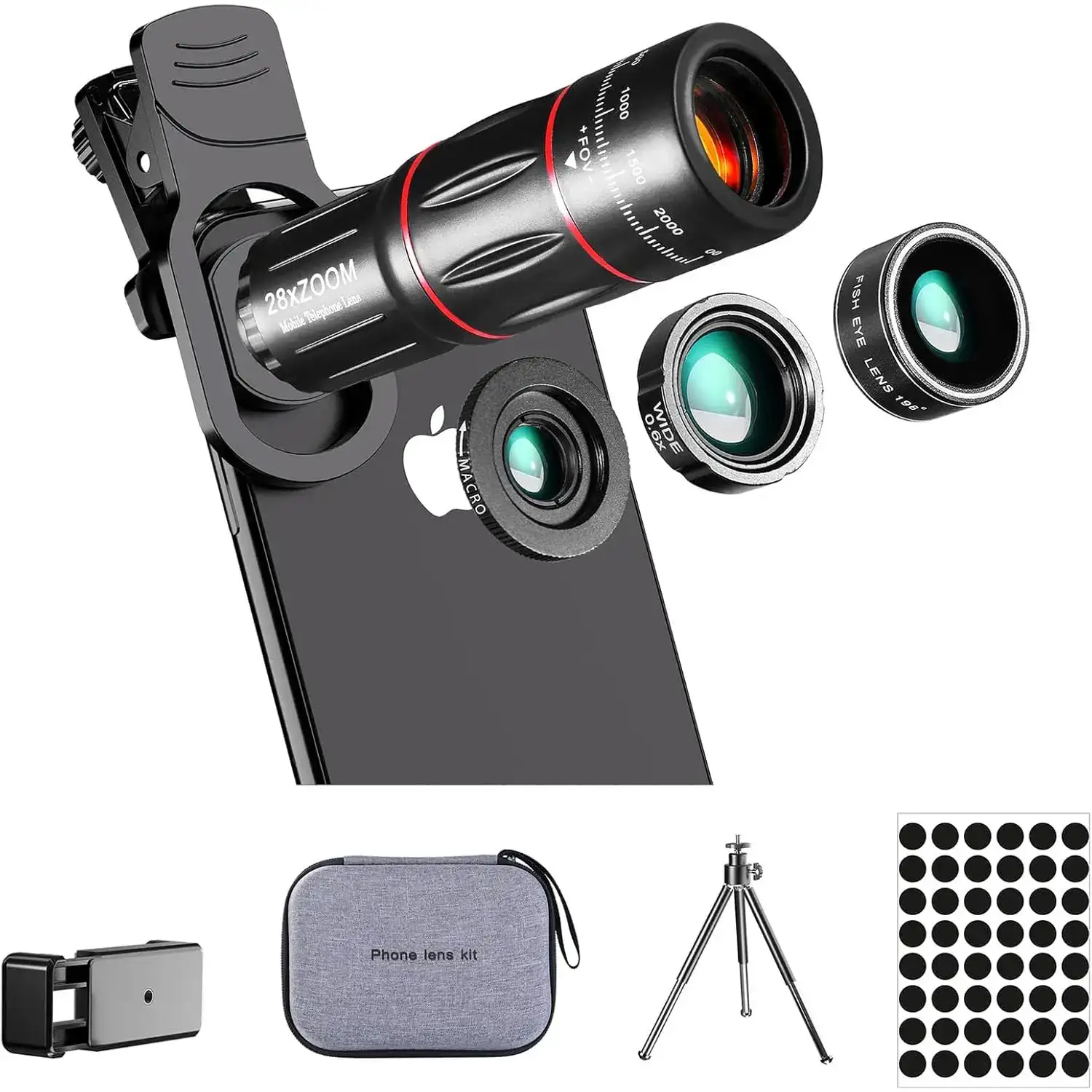 BNIFI Phone Camera Lens Kit Upgraded Version Telephoto 28X Wide Angle 0.6X Macro 20X Fisheye 198° - 1